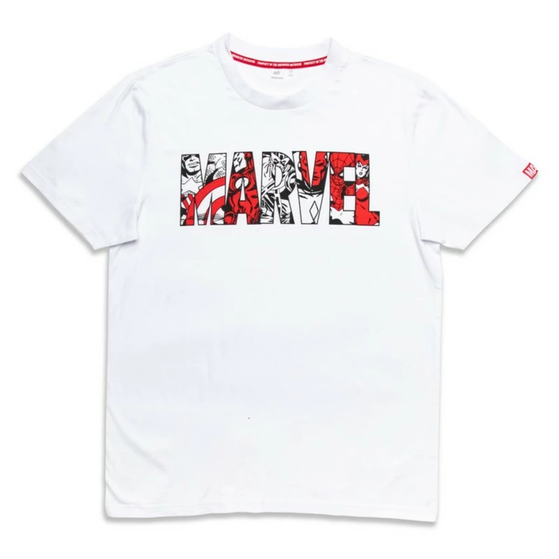 Marvel Logo Crew Neck White T-Shirt For Adults 1 Marvel Logo Crew Neck White T-Shirt For Adults