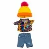 NuiMOs Small Plush Tartan Shirt, Denim Jeans And Pom Pom Hat
